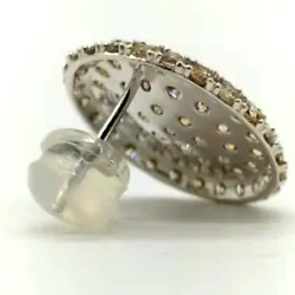 Gorgeous 2ct Pierced Natural Diamond Pave Cluster 18k White Gold Disc Earrings - Picture 4 of 4